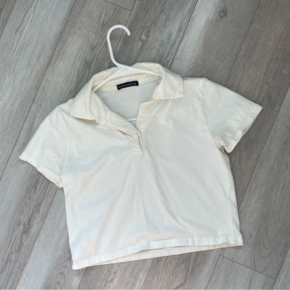 Brandy Melville Polo Shirt Cropped Cream womens (one size) sporty preppy school